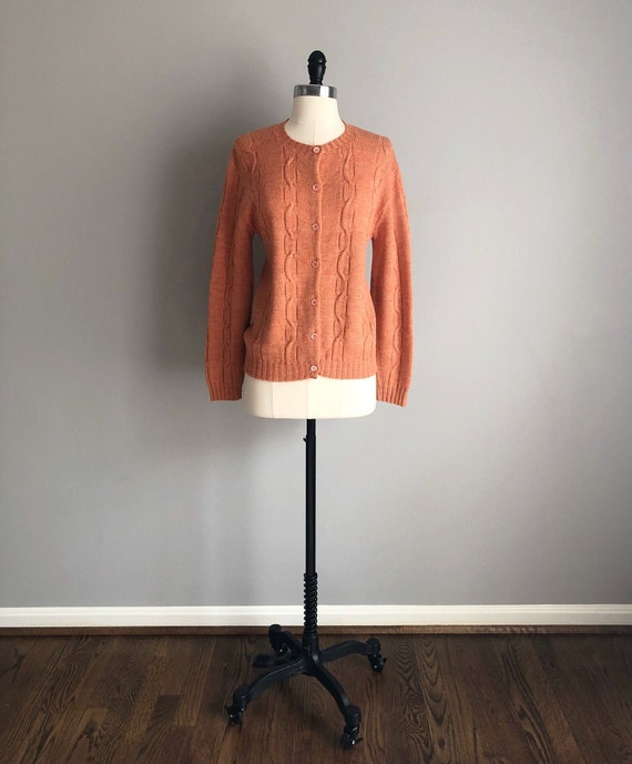 Vintage 50s Orange Cable Knit Cardigan