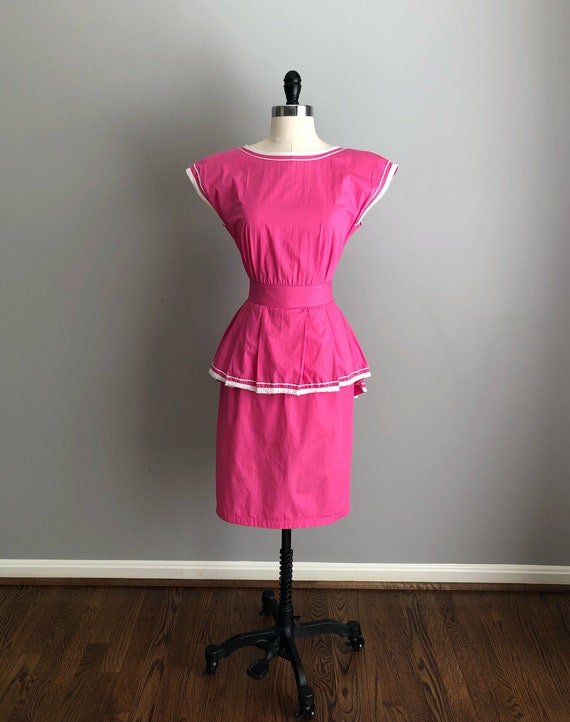 Vintage 80s Pink Peplum Dress