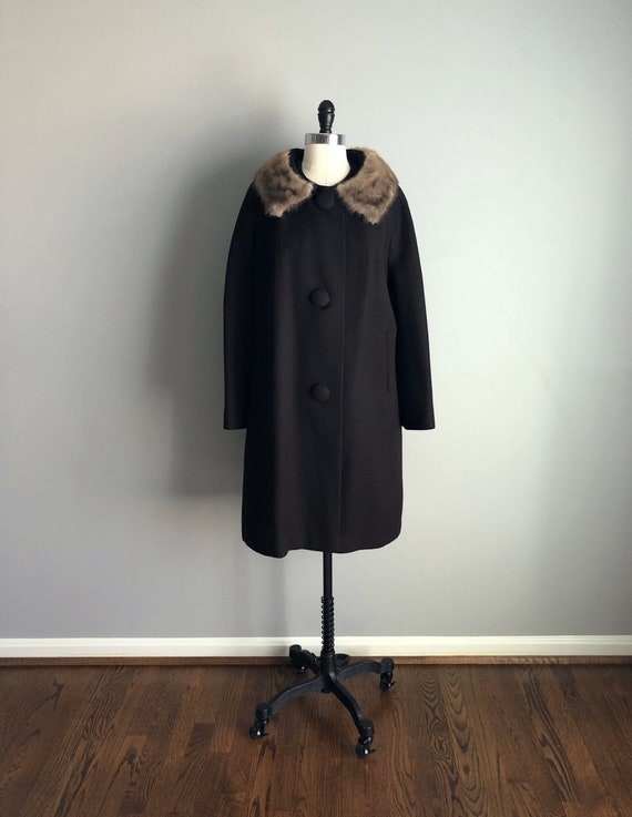 Vintage 60s Brown Mink Collar Coat
