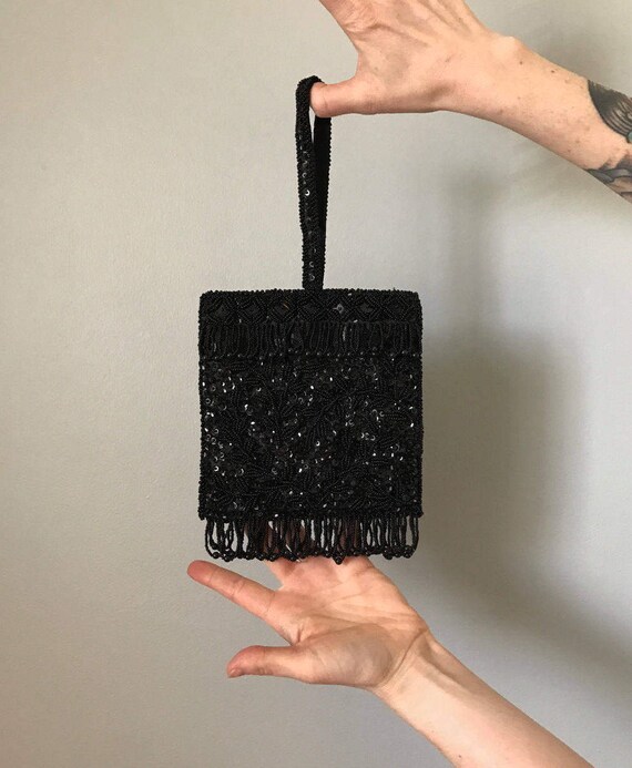 Vintage 60s Black Sequin Beaded Clutch- MINT CONDI