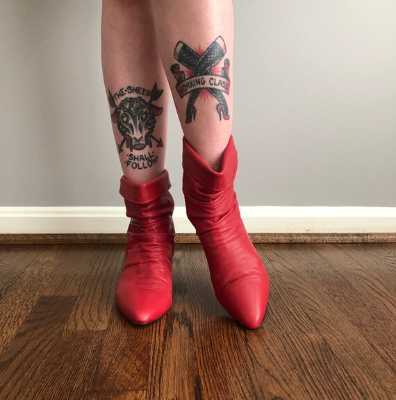 Vintage 80s Red Leather Ankle Boots