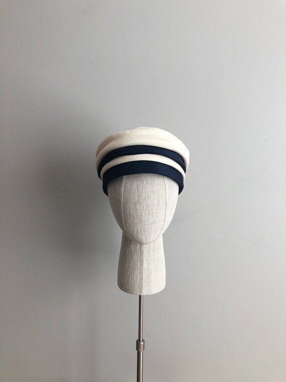Vintage 50s Navy Blue and Ivory Hat