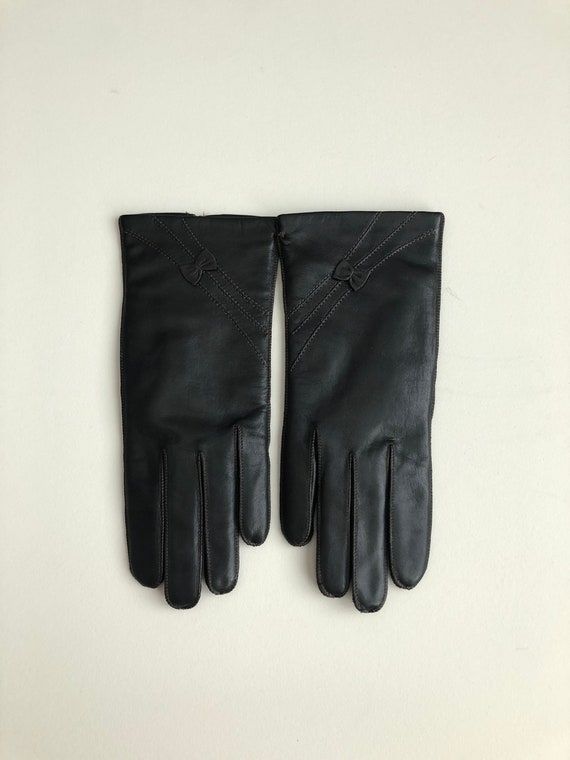 Vintage 70s Dark Brown Leather Winter Gloves