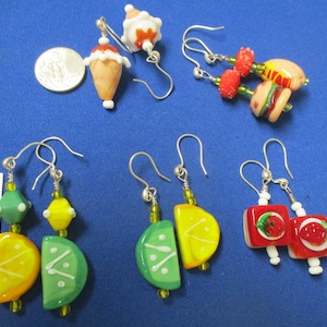 Giftable NEW LOT -5 pr earrings,  giftable, Glass bead pierced, hand-crafted - Wearable Taste-Treats: Fun, Kitschy, picnic favorites.  SJ105