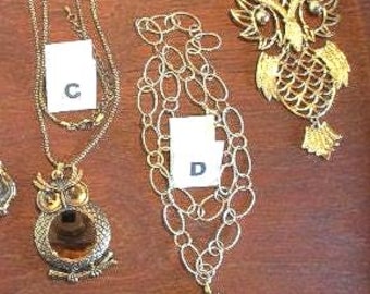 Critter Friends pendants -2 Top Choices: 2 Owls. Vintage critters on vintage necklaces, Estate jewelry Set G115-A