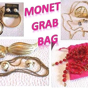 Hostess-Shower Gift 3 pc set: Monet Surprise Bag. Grab Bag, Blind-Mystery Bag. Creative Vintage set, Hostess-party Bags, Estate items GB102