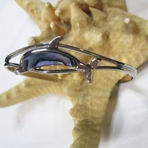 Abalone Dolphin Jewelry Set: Silver Cuff Bracelet & Stud Earrings