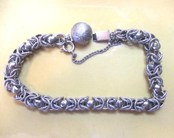 Vintage Byzantine Silvertone Bracelet, safety chain. #2782