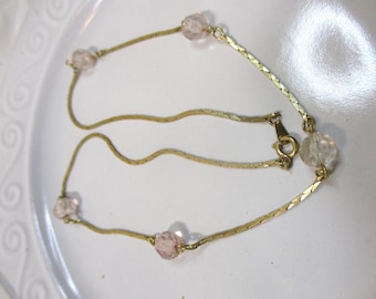Vintage crystal 5-station goldtone cobra link necklace, very soft pink crystals. 18 inches. #2626