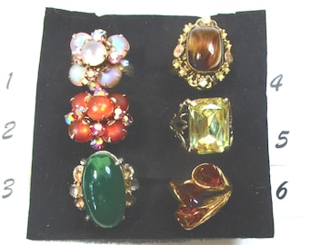 Adjustable Vintage Stone Ring – Iridescent, Tiger Eye, Citrine, Amber. R125