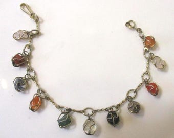 Delicate Agate Gem Stone "Charms" Bracelet, Gold wire wrapped. #2774