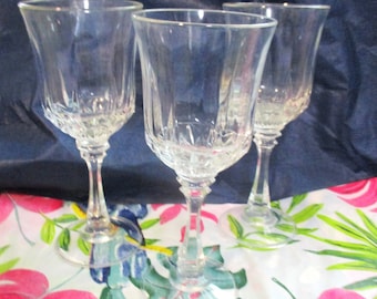 3 Vintage Leaded Crystal Wine Glasses, 7" tall. From 1970's.