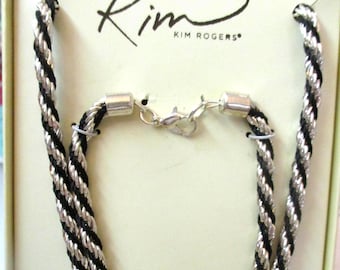 New in gift box, Black-Silver Rope Necklace & Bracelet, Kim Rogers, 2 pc set. vintage #2696