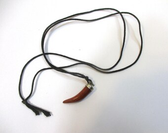 Vintage Sandstone Horn  Boho pendant on black cloth cord. SJ208