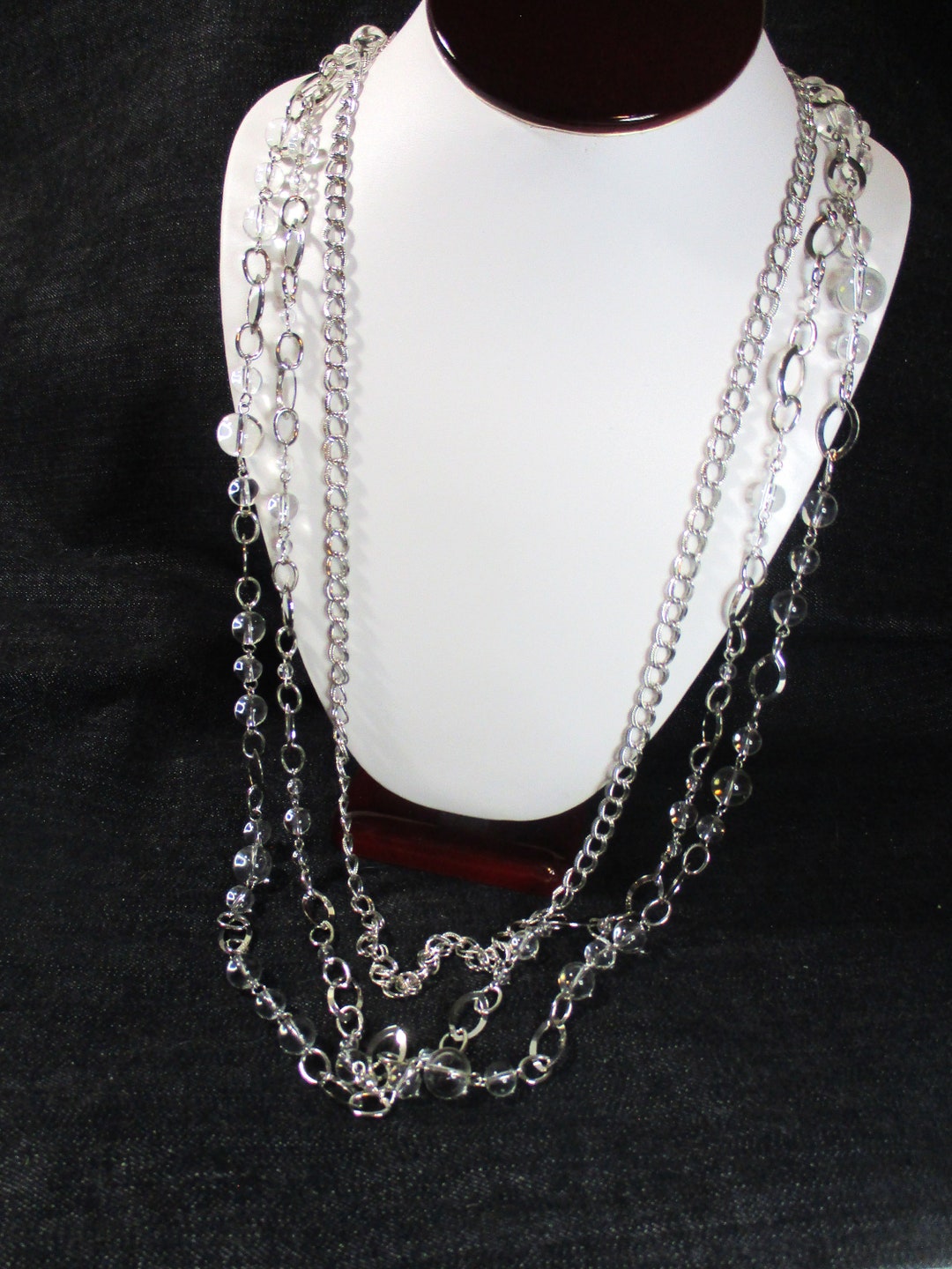 3-in-1 Triple-strand Link Chains and Clear Beads, Long Necklaces. 34 ...