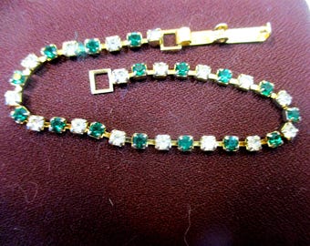 Emerald green and clear rhinestone tennis bracelet. Perfect accessory. #2778