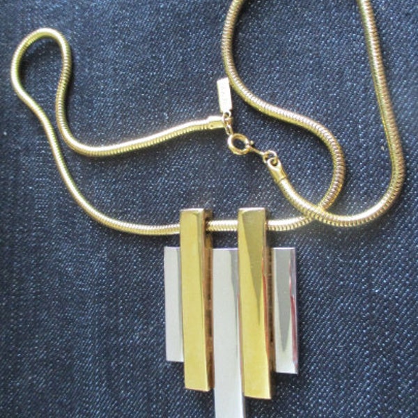 Vintage Avon Modernistic Geometric Bar Pendant, Gold tone: 19.5" snake chain, Giftable, Estate Jewelry Item, SNAV103