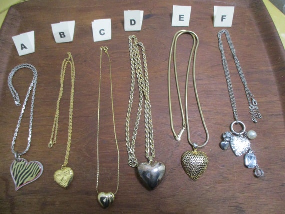 Vintage Heart Pendants/Chains: 6 Valentine Choice… - image 1