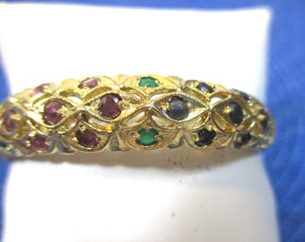 Rhinestone Studded Hinged Bangle Bracelet, Goldtone Open-work, Holiday. Vintage #2639