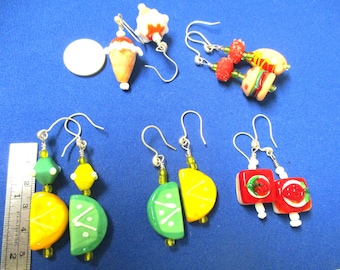 NEW Kitschy Food Glass Bead Earrings, Fun Dangle Set of 5