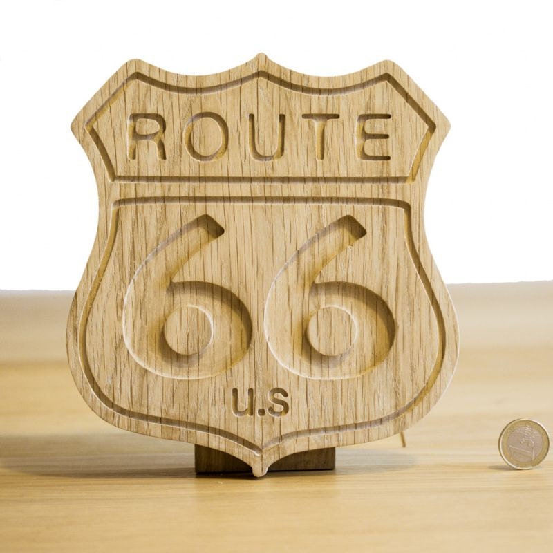 Écusson Pour Décoration en Chêne Clair Route 66 Aux Etats-Unis.