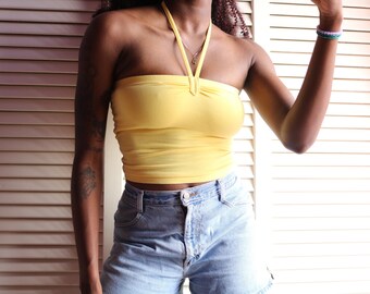 yellow scrunch tube top