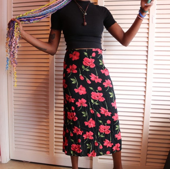 Vintage 90s Y2k Rose Print Skirt