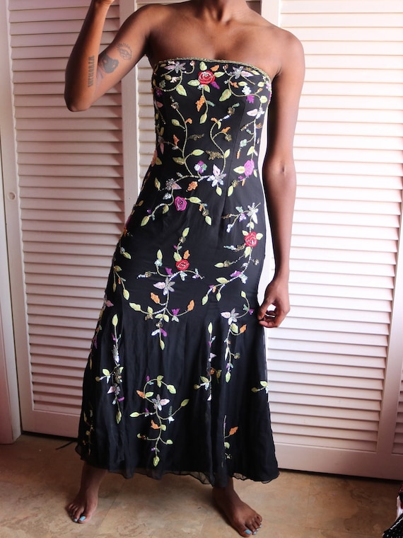 Vintage Black Floral Sequin Gown