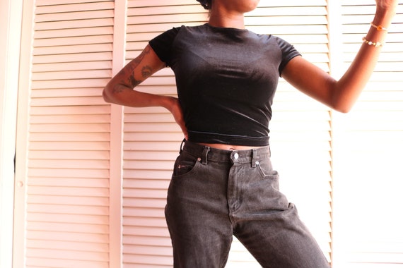Vintage 90s Black Velvet Crop Top