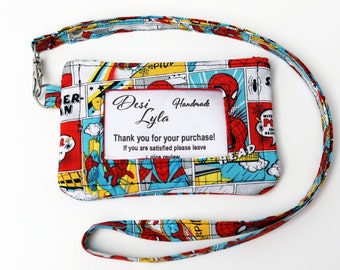 Lanyard and/or ID Pouch | Spider-Man Fabric | ID Wallet, Lanyard, or ID Holder
