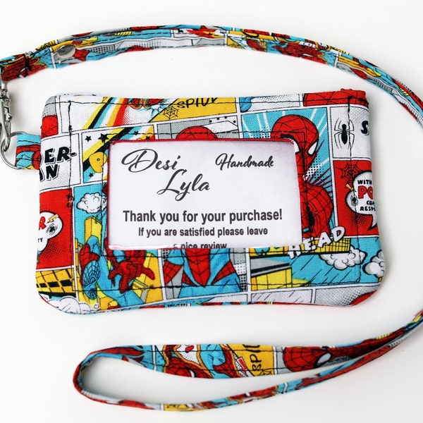 Lanyard and/or ID Pouch | Spider-Man Fabric | ID Wallet, Lanyard, or ID Holder