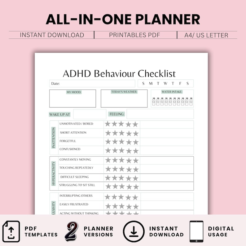 Digital ADHD Planner | Printable ADHD Journal for Focus & Mental Health ...