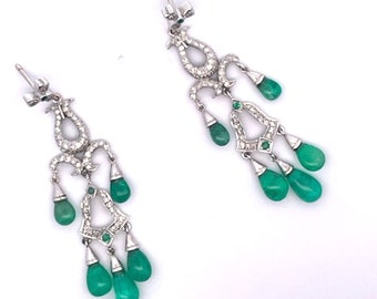 Emerald Diamond Chandelier Earrings 14K