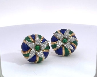 Tiffany Schlumberger Enamel Earrings 18K Diamonds