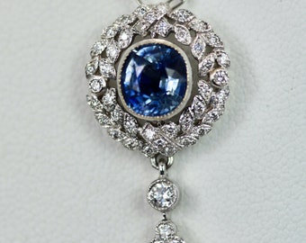 Vintage Sapphire Diamond 18K Drop Necklace