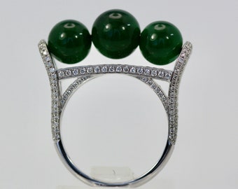 Jadeite Bead and Diamond Ring