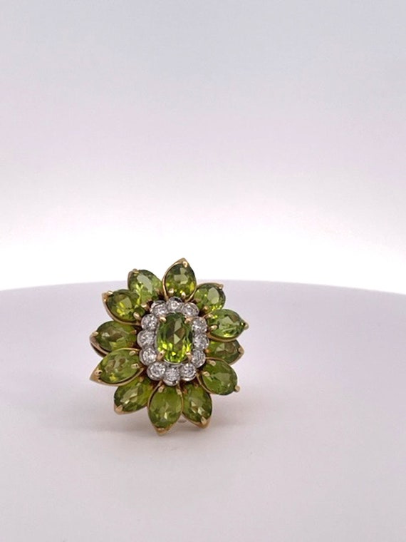 Huge Peridot Diamond Glamour Ring 14K - image 8