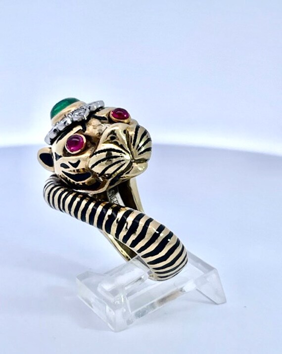 David Webb Tiger ring Ruby eyes, Emerald Head - image 4