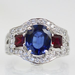 Sapphire Ruby Diamond Ring 18K White Gold