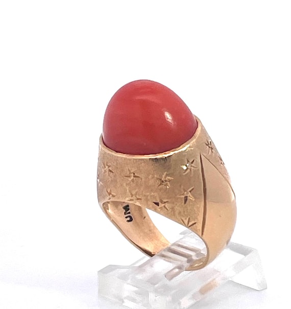 1940s Yellow Gold Mediterranean Coral Cocktail Ring, Unique Design