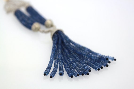 Blue Sapphire Beaded Double Tassel Pendant Neckla… - image 3