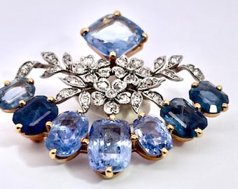 18K Sapphire Diamond Brooch 20 carats