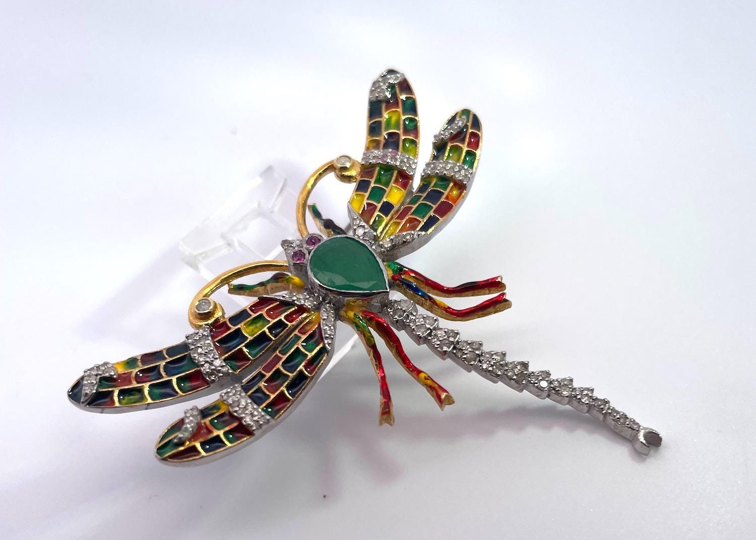 Enamel Dragonfly Diamond Pendant