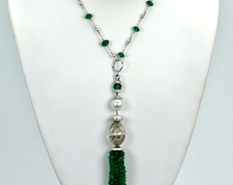 Rock Crystal Emerald Diamond Tassel