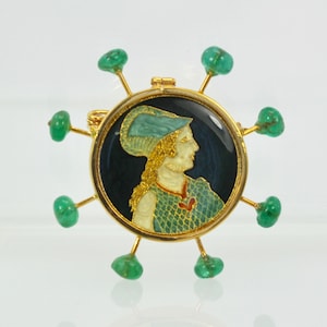 Renaissance Brooch with Emerald accents in 18K Yellow Gold