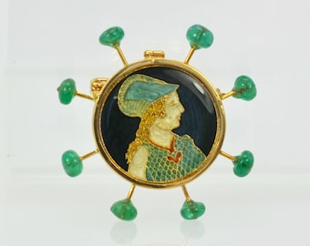Renaissance Brooch with Emerald accents in 18K Yellow Gold