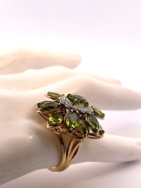 Huge Peridot Diamond Glamour Ring 14K - image 6