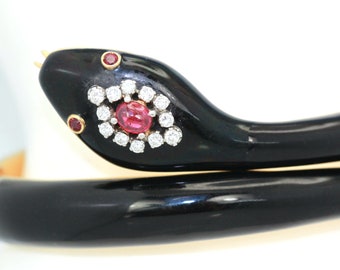 Black Enamel Snake Bracelet 18K Ruby Head