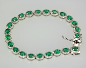 Emerald Diamond Platinum link Bracelet