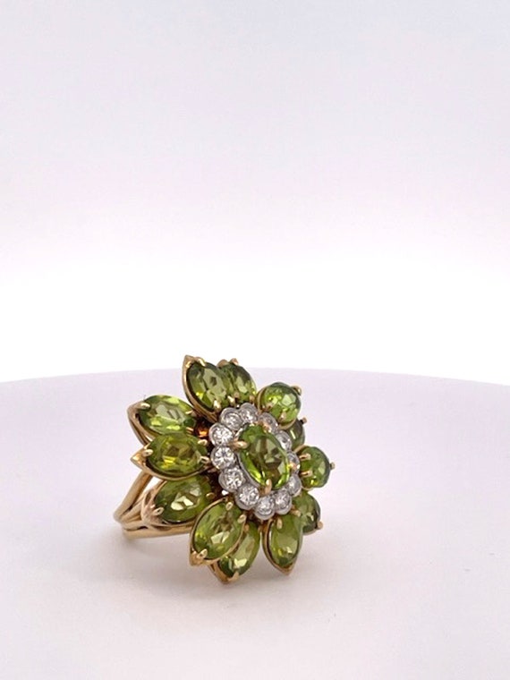 Huge Peridot Diamond Glamour Ring 14K - image 5